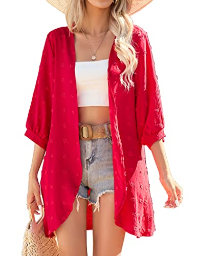 Image of Yekaty Kimonos for Women Lightweight Summer Cardigan Loose Beach Cover Up | kimono cardigans for women, 3 /4 sleeve layer with hip-covering fit for beach, vacation and casual summer outfits