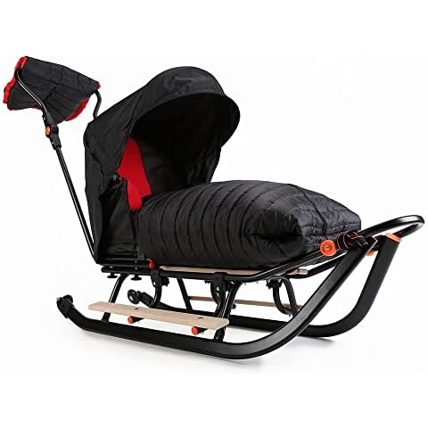 Teo & Gigi Rodelschlitten mit Rückenlehne | Davoser Schlitten mit Sicherheitsgurt und Winterfußsack Cover
