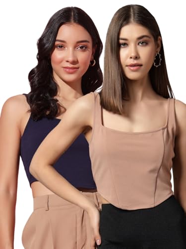 Image of Trend Arrest.ed Women's Stretchable Corset Style Crop Top | Square Neck Sleeveless Zipper Back Body-Hugging Fit | Casual