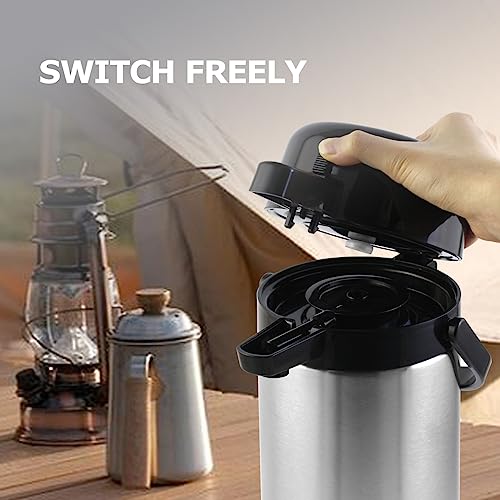 Airpot Coffee Carafe With Tea Filter - TOMAKEIT 3L(102 Oz) Insulated Stainless Steel Large Thermal Beverage Dispenser- Insulated Coffee Thermal - Pump Action Airpot for Hot/Cold Water - Thumbnail 5