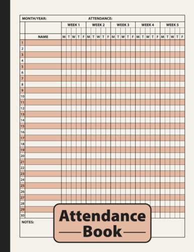 Attendance Book: for Teachers, Simple School Attendance Register with Space for 30 Names