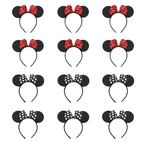 Eterspr 12 peças diadema de orelhas mouse, diadema para orelhas rato, diadema de menina de orelhas mouse, adequado para aniversários, casamentos, festas e festivais