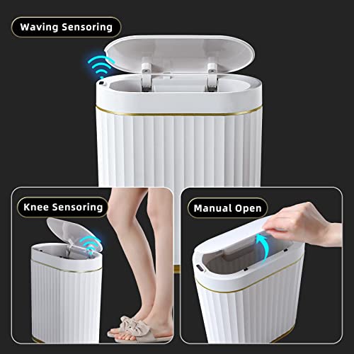 Mopup Bathroom Trash Can,3.5 Gallon Touchless Automatic Small Bathroom Garbage Can With Lid, Slim Motion Sensor Plastic Narrow Trash Bin For Bedroom, Office,Rv,White #TOP1