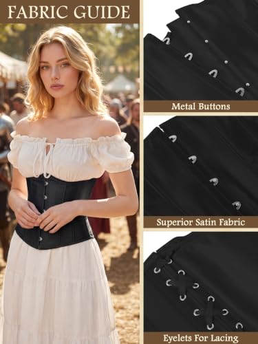 Underbust Corset Top for Women Renaissance Pirate Costume Small Black - image 6