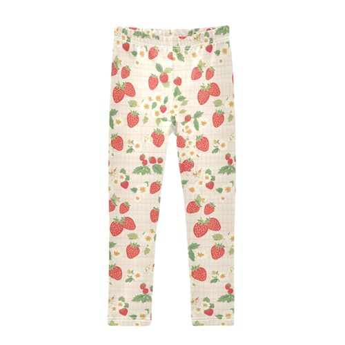 Strawberry Checkered Kids Girl's Active Leggings Stretch Full Length Activewear Sports