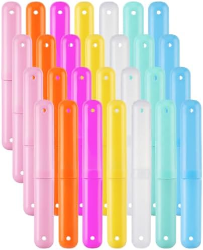 28 Pcs Portable Travel Toothbrush Case Holder Bulk for Back to School, Trip