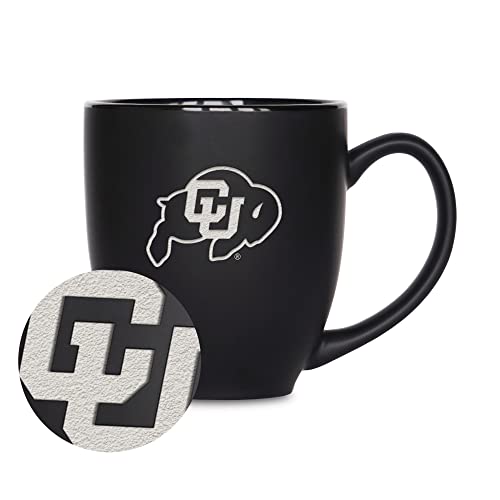 Rico Industries NCAA Colorado Buffaloes Main 15oz Laser Engraved Matte Black Ceramic Bistro Mug - For Hot or Cold Drinks