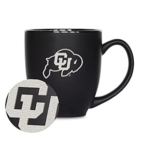 Rico Industries NCAA Colorado Buffaloes Main 15oz Laser Engraved Matte Black Ceramic Bistro Mug – For Hot or Cold Drinks