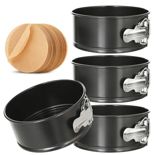 TINSKY 4 Pcs 6 Inch Springform Pan with Removable Bottom Carbon Steel Circle Spring Form Cake Pan Small Non Stick Cheese Cake Pans for Baking Kitchens