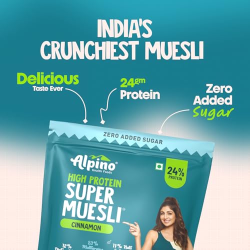 Image of ALPINO High Protein Super Muesli Cinnamon 750g - 0 Added Sugar, 53% Multigrain, 17% Nuts & Seeds - 24% Protein, Source of Dietary Fibre & Healthy Fats