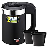iBELL SEK105BL Electric Kettle 500 ml with Removable Lid, 950 Watt, Auto Cut off Function, Stainless Steel with Insulation, 2 Glasses Free, Double Wall Kettle (Black)