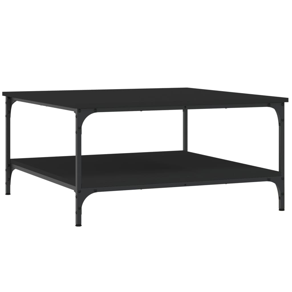 Mesa de centro negra (80 x 80 x 40 cm, de madera con marco de metal, diseño moderno con estante, resistente y duradero, para salón, dormitorio, ambiente elegante