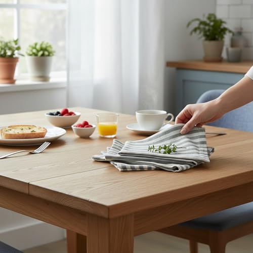 Servilletas de tela de lino 100% puro con sofisticadas esquinas ingletadas 8