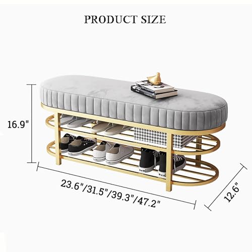 Meuble vert élégant en velours avec double étagère à chaussures