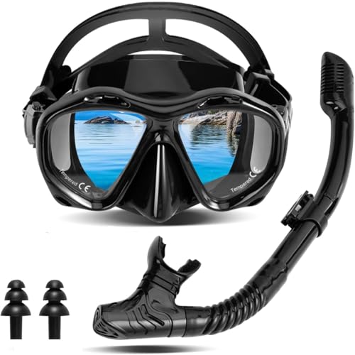 Diving Mask Xkimos Snorkeling Mask 180 Panoramic Floating Equipped with Snorkel High-Definition Anti Fog Waterproof Durable Tempered Glass Skin Friendly and Comfortable Unisex Diving Set