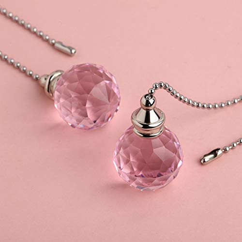 Jovitec 2 Pieces Spherical Crystal Pull Chain Extension With Connector For Ceiling Light Fan Chain, 1 Meter Long Each Chain (Pink) #TOP2
