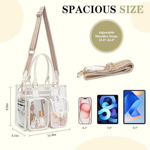 Image of Clear Tote Bag 12x12x6 Thick PVC clear bags for Stadium Events Transparent Bag for Sports Events,Concert,Work & Beach