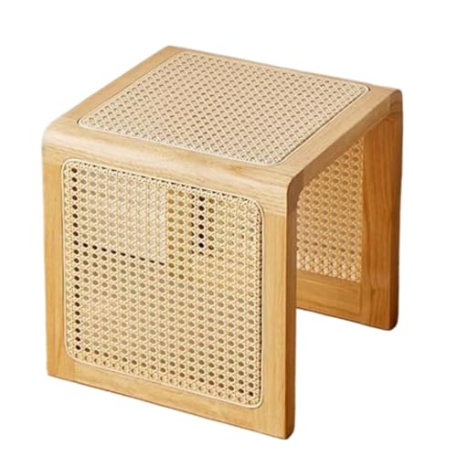 MsiDtsoy ラタンソファサイドテーブル、ラタンベッドサイドテーブル、和風ベッドサイドテーブル、書斎、リビングルーム、寝室 (ナチュラル,35*35*35cm)