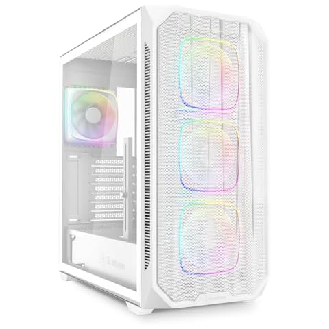 Sharkoon SHA-AK5M-RGB-WT Middle Tower PC Case for Rear Connector AK5M RGB White Front Mesh Panel Supports ATX (BTF) / Mini-ITX/Micro ATX (BTF) Standard Motherboards 4.7 inches (120 mm) ARGB Fan 4 Cover