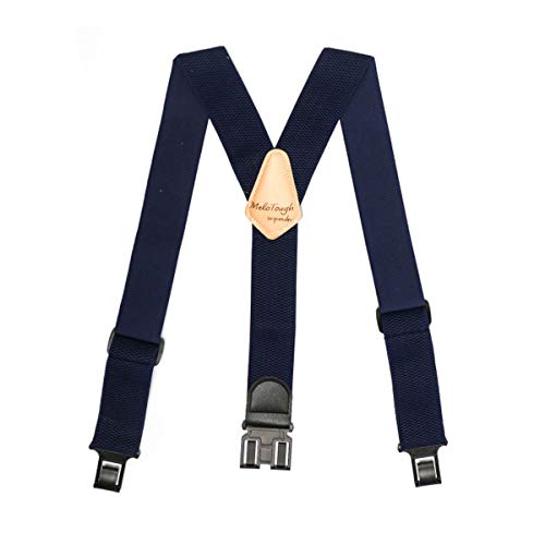 Melo Tough Belt Clip suspenders Men|Perry suspenders with 2 inch width fully elastic ,non-metal suspenders for casual dress ,work place, tactical Suspenders Belt . Navy blue color