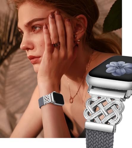 Image of TOYOUTHS Braided Magnetic Band Compatible with Apple Watch Bands 38 /40 /41 /42 /44 /45 /46 /49mm Women Men, Dressy Celtic Metal Stretchy Elastic Strap for iWatch Series 11 10 9 8 7 6 5 4 SE /Ultra 3 2 1