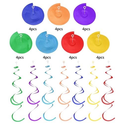 Image of Colorful Ceiling Swirl Foil Decorations Hanging Plastic Streamer Themed Swirl Party Decoration for Wedding Thanksgiving Day Graduation Celebration, Pack of 28 (Multicolor 15)