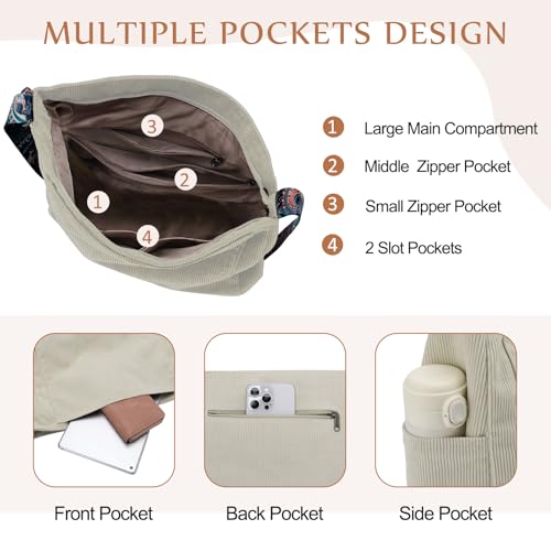Image of Chase Chic Corduroy Tote Bag for Women, Large Messenger Bag Crossbody Hobo Bag Convertible Shoulder Handbag for Work