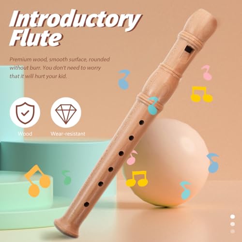 SUPVOX Children'S 6-Hole Wooden Flute, Beginner Wind Instrument for Kids, Easy to Play, Natural Wood Color, 7.67 Inches