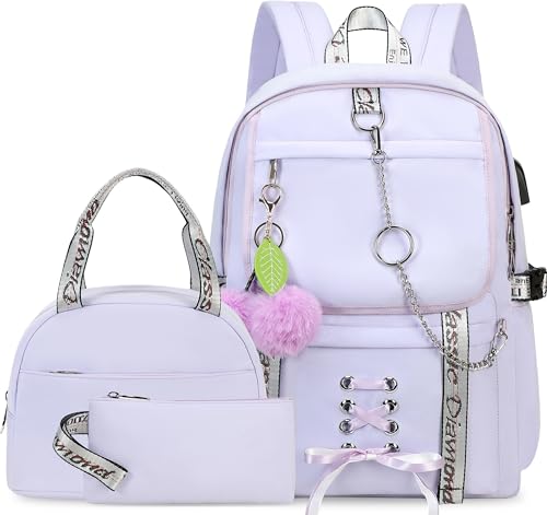 Spotted Tiger School Backpack for Girls Backpack with Lunch Box Backpacks for Teen Girl Backpacks School Bag Bookbag (Purple)