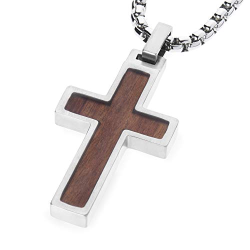 Unique GESTALT Titanium Cross Necklace with KOA Wood Inlay.