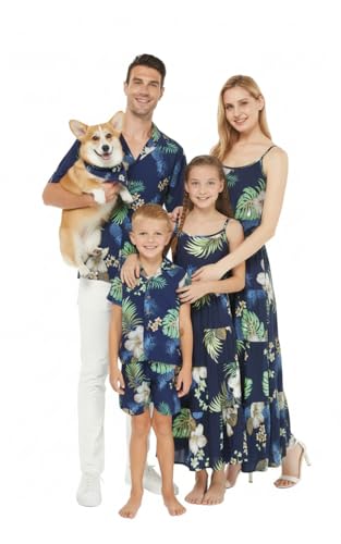 Image of Matchable Family Hawaiian Luau Men Women Girl Boy Clothes in Pineapple Garden Navy
