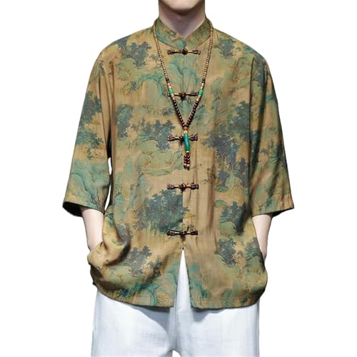 Chemise homme style chinois Hanfu Tang broderie discrète manches courtes été léger