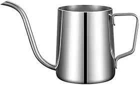 Chaleira Bico de Ganso em Aço Inox para Café Barista, Jarra Pitcher, 350ml, Prata