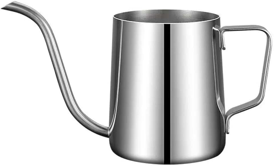 Chaleira Bico de Ganso em Aço Inox para Café Barista, Jarra Pitcher, 350ml, Prata