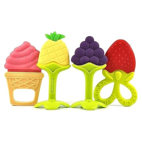 Image of BabyGo Teething Baby Chew Toys | BPA-Free Soft Silicone Teether for Babies 6-12 Months | Natural Organic Freezer-Safe Teething Toy for Toddlers | Gum Pain Relief Teether Set (4 Pack)