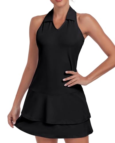 Soneven Damen Tenniskleid mit Hose Ärmellos...