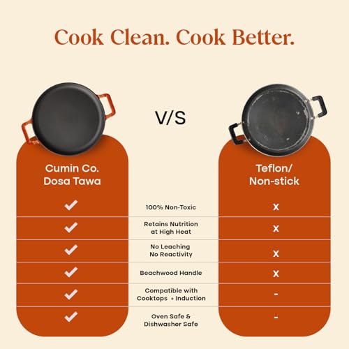 Image of CUMIN CO. Cast Iron Non Stick Dosa Tawa 30 cm | Induction Base Cookware | 10 Year Warranty | Chemical Free Coating | Non Toxic Tawa for Dosa /Chilla | Free Accessories | No Seasoning Needed | Rust