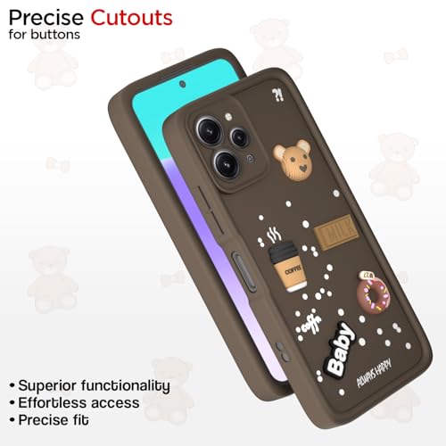 Image of Pikkme Back Cover for Redmi 12 4G | Cute Fun Cartoon 3D Bear Silicone Full Body Protection Bumper Case (Brown)