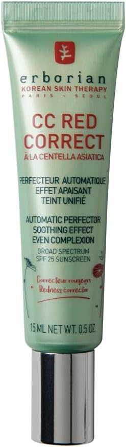 Erborian - CC Red Correct - Anti Redness Tinted Face Cream with Centella Asiatica Panthenol and Bisabolol - Green Neutralizing Shade with SPF 30 - Light Coverage - 40ml - Korean Cosmetic