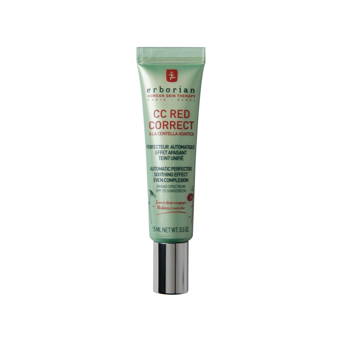 Erborian CC Red Correct mit Centella Asiatica - Deckender Teint-Perfektionierer und Korrektor für Unreinheiten - Kosmetikpflege für das Gesicht mit Farbkorrektur - LSF 25