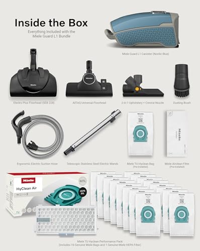 Image of Miele Guard L1 Bagged Canister Vacuum Cleaner with AirClean Filter, Electro Plus Floorhead, AllTeQ Universal Floorhead, LED Display Panel, in Nordic Blue /Space Grey with Performance Pack