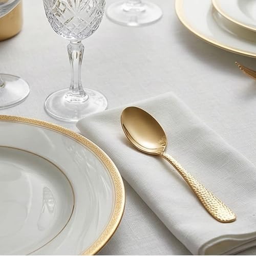 Image of Aurum Gold Hammered 4-Piece Cutlery Set | 2 Tablespoons & 2 Dinner Forks (8.1 inch) | Durable Stainless Steel Tableware for Home, Restaurants, and Gift Giving