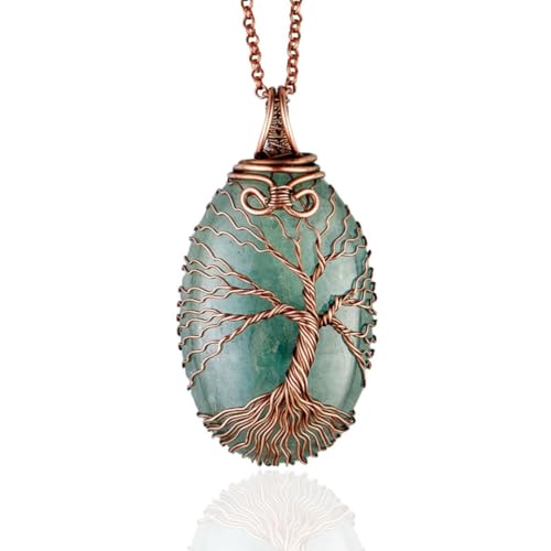 Handmade green aquamarine pendant necklace – Unique copper jewelry for women and men Anniversary present Birthday gift ideas for him and her Spiritual gifts for wife husband mom dad sister grandma son