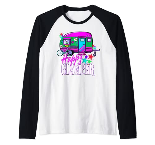 HAPPY GLAMPER RV Glamping Funny Camping Shirts Girls Women Camiseta Manga Raglan