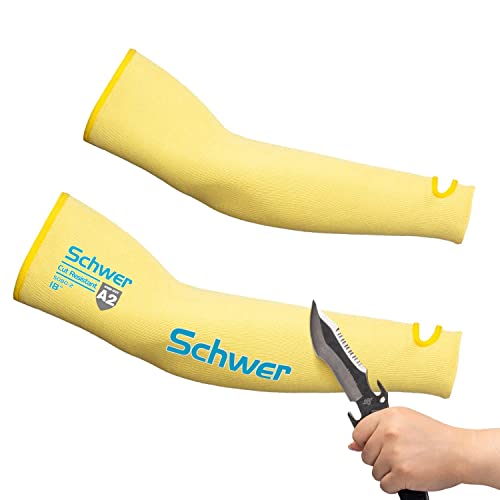 Schwer 18 inch Aramid Protective Arm Sleeves, ANSI Level A2 Cut Resistant Sleeves with Thumb Hole, Heat Resistant Sleeves, Moisture Wicking, Super Soft, 1 Pair