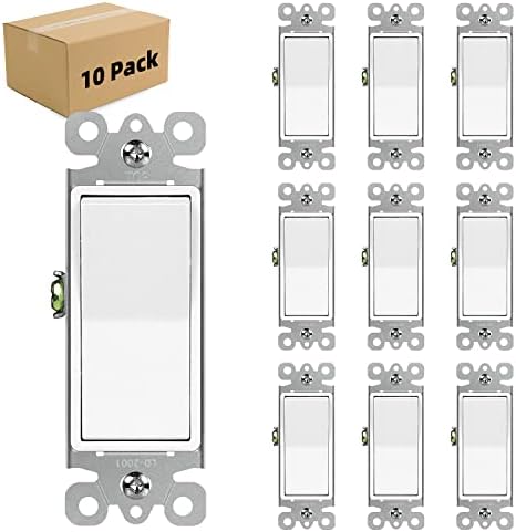 Micmi 3 Way Decora Light Switch Paddle Rocker Residential Grade, 3 Wires Grounding Screw Single Pole 15A 120V/277V UL Listed (3-Way, 10pack)