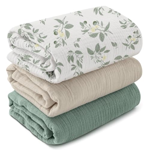 Image of GLLQUEN BABY Muslin Swaddle Blankets,3-Pack Receiving Blankets for Newborn Boys and Girls,Baby Swaddle Blanket Unisex,Osmanthus Fragrance,Baby Essentials, Registry & Gift, 40 x 38 inches