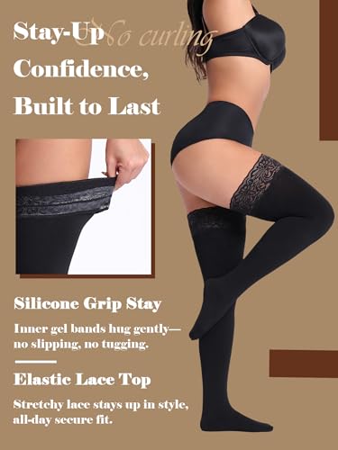 Fleece Lined Thigh High Stockings, Stay Up Opaque Winter Thermal Tights for Women Multiple Colors3