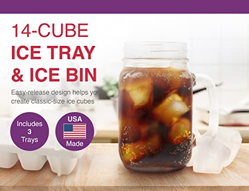Arrow Home Products Plastic Ice Cube Trays (3 Pack) with Ice Bin - 14 Classic-Size Cubes Per Tray - Easy-Release Design, Stackable, Dishwasher Safe - Made in the USA, BPA Free - White - Thumbnail 2