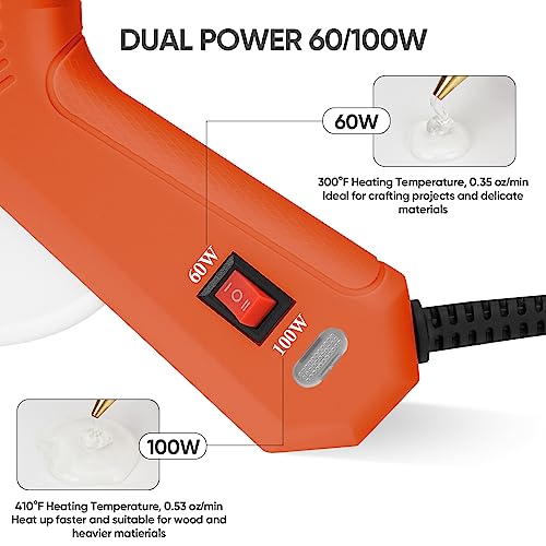 Image of ROMECH Full Size Hot Glue Gun with 60 /100W Dual Power and 21 Hot Glue Sticks (7 /16 inch), Fast Preheating Heavy Duty Industrial Gluegun with Storage Case for Crafting, DIY and Repairs (Orange)